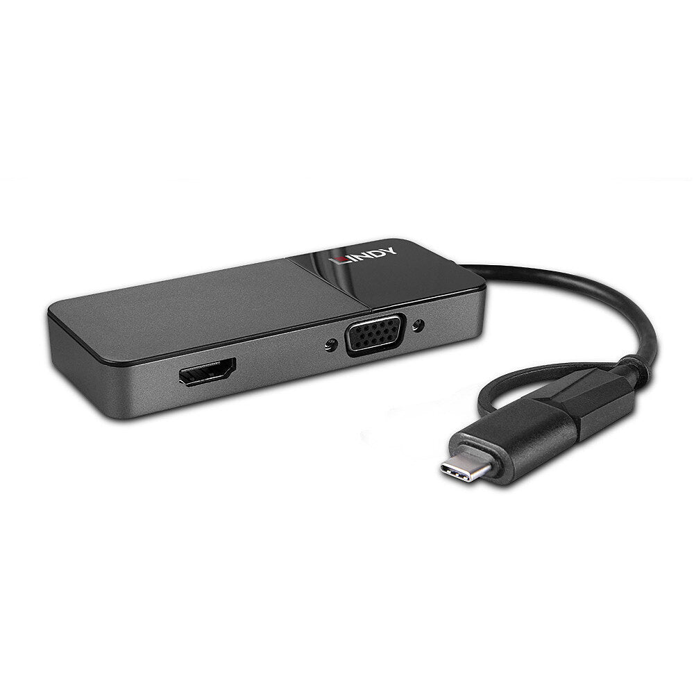 Lindy 43354 Adapter USB-C/USB-A zu HDMI und VGA – USB 3.2 Gen 1 (5 Gbit/s), HDMI 1.4, 60 Hz – Schwarz