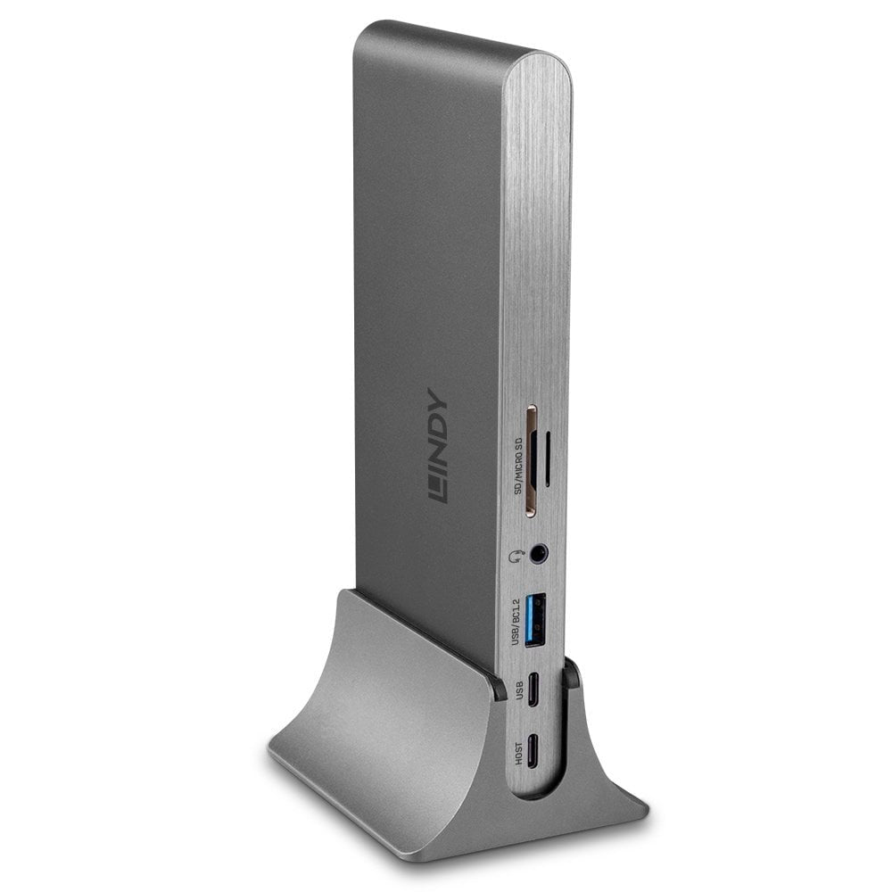 Lindy Dst-Pro 5K Dockingstation – USB-C, 2× DP, 1× HDMI, 3× USB-A, 1× USB-C, 100 W PD, GbE, SD/microSD