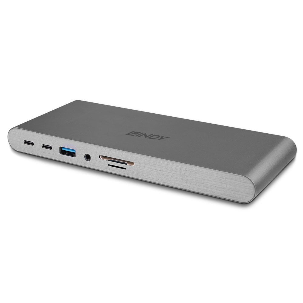 Lindy Dst-Pro 5K Dockingstation – USB-C, 2× DP, 1× HDMI, 3× USB-A, 1× USB-C, 100 W PD, GbE, SD/microSD