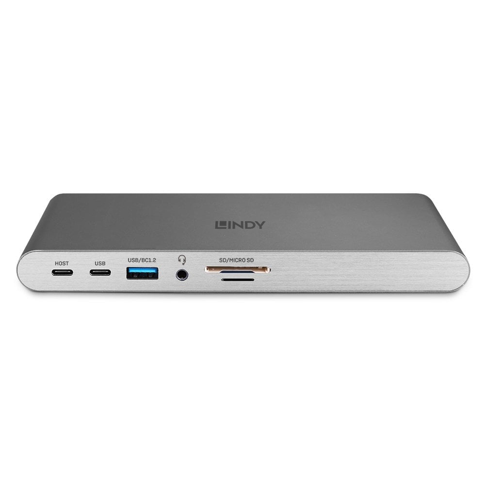 Lindy Dst-Pro 5K Dockingstation – USB-C, 2× DP, 1× HDMI, 3× USB-A, 1× USB-C, 100 W PD, GbE, SD/microSD