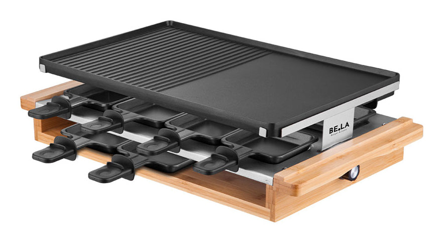 BergerLanz Raclette-Grill 107835 – 8 Personen, 8 Pfännchen, 1.200 W – Braun/Bambus