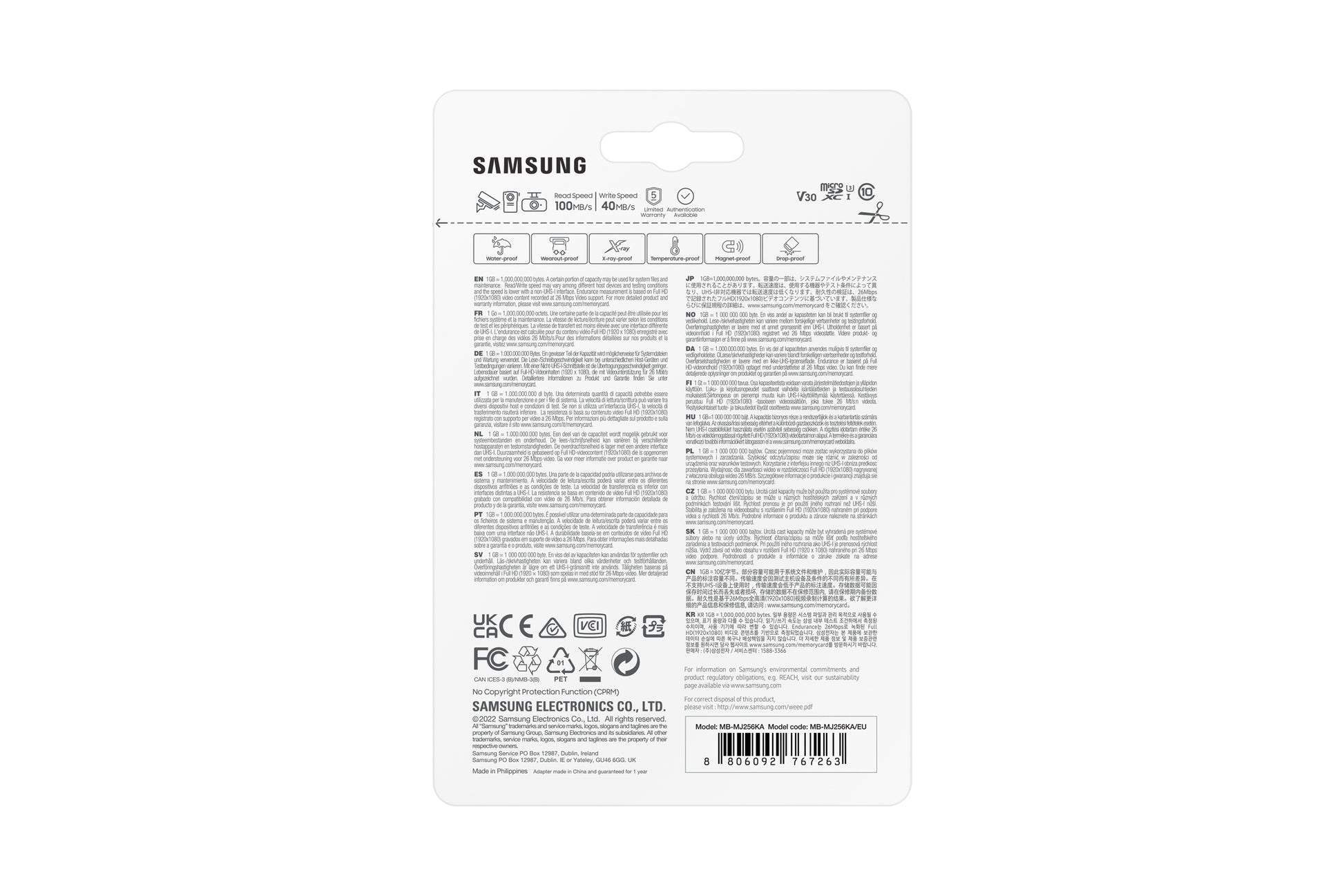 Samsung MB-MJ256K microSDXC 256 GB – UHS-I, Klasse 10, U1, V30, 100/40 MB/s
