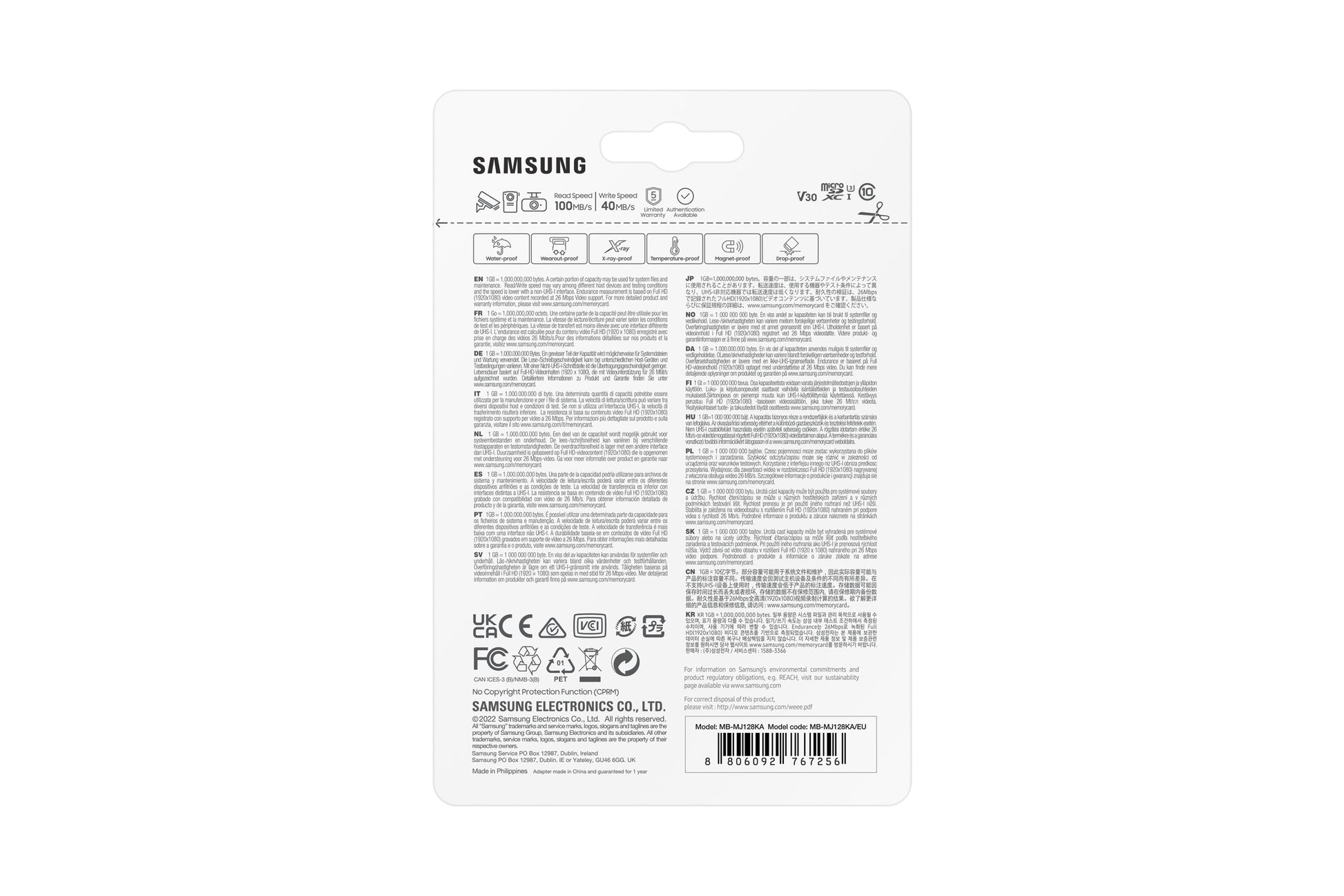 Samsung MB-MJ128K microSDXC 128 GB – UHS-I, Klasse 10, U1, V30, 100/40 MB/s, 1er Pack