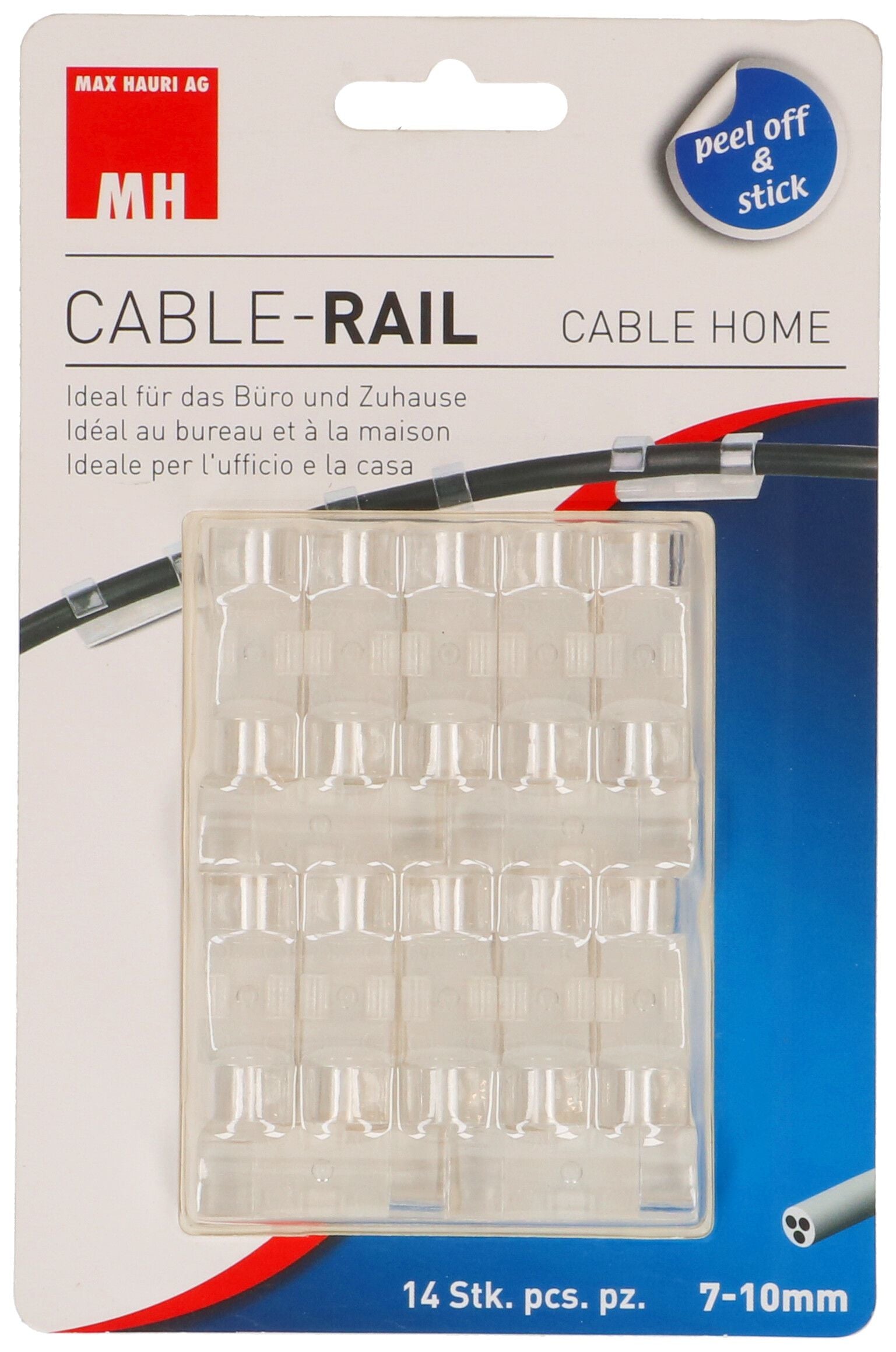 Max Hauri AG Max Hauri Kabelhalter, selbstklebend, Ø bis 10 mm, 14er-Pack – transparent