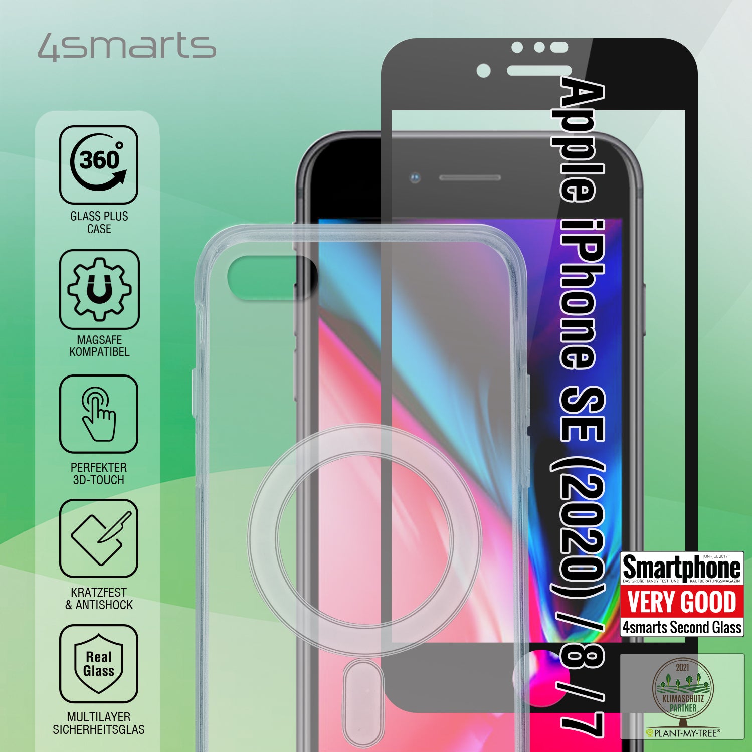 4smarts 360° Starter Set X-Pro Clear UltiMa – Backcover – für Apple iPhone 7/8/SE (2. / 3. Gen.), Displayschutz