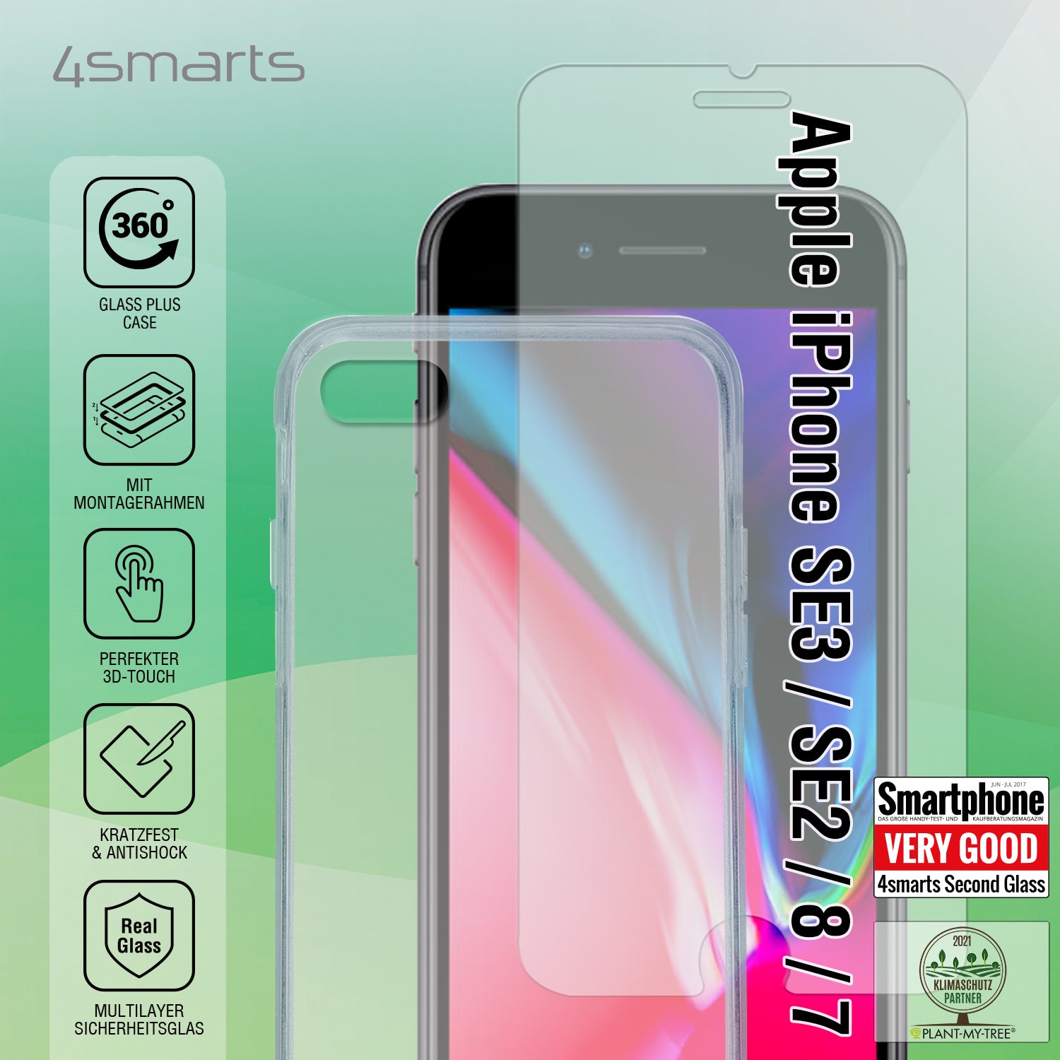 4smarts Backcover – für Apple iPhone 7/8/SE (2. / 3. Gen.), Glas+TPU, Transparent