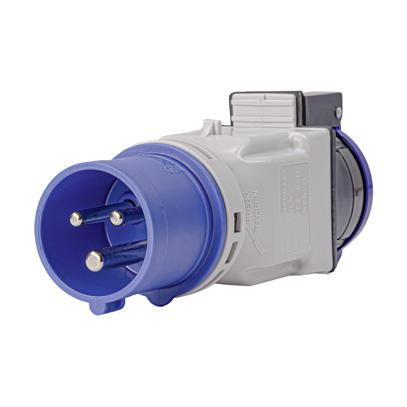 Steffen STEKO Reiseadapter CEE16/3 zu T23 – 16 A, 250 V, 3-polig (geerdet), Kurzadapter – Blau/Grau