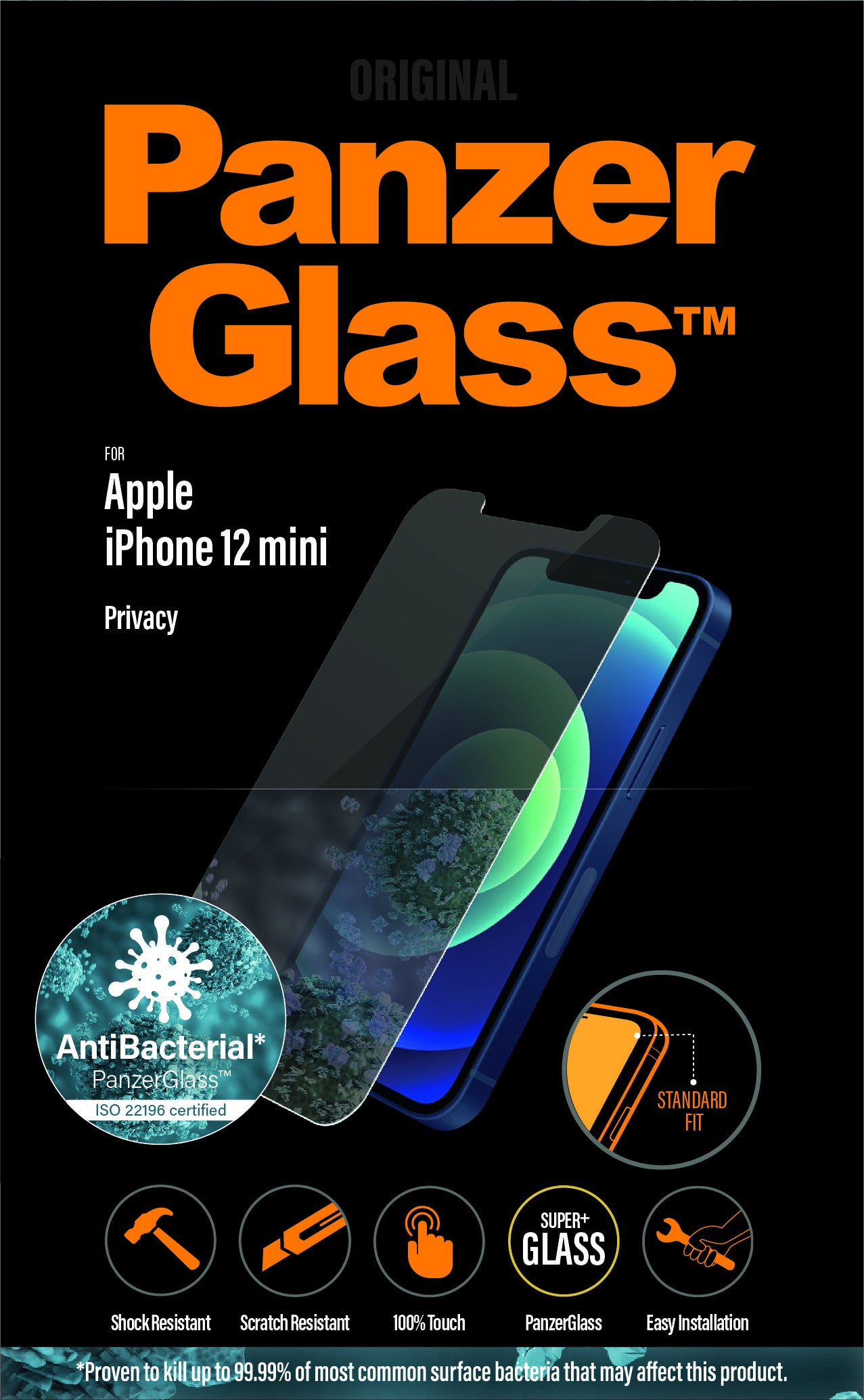PanzerGlass Privacy-Filter (Panzerglas), Antibakteriell – für iPhone 12 mini