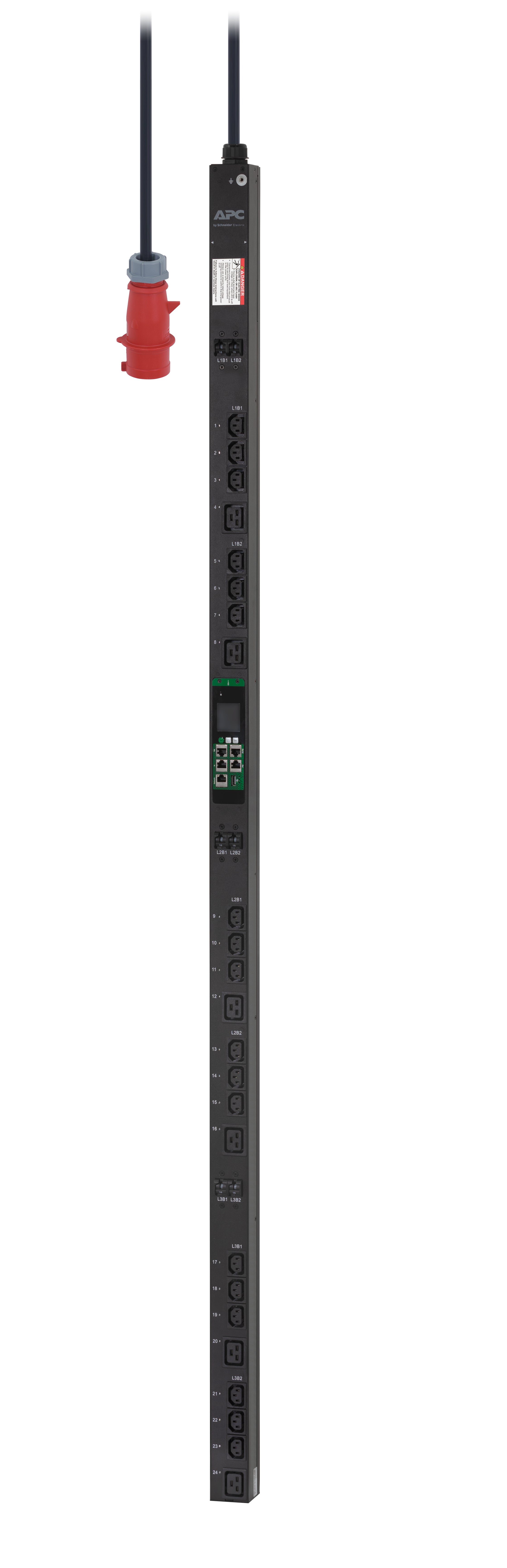 APC EasyPDU Rack-PDU Metered-by-outlet 0U, 3-phasig 22 kW, 24×(C13 + C19), Eingang IEC60309 32 A, 3 m – schwarz