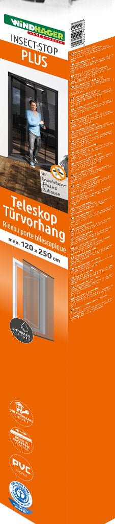 Windhager IS Fliegengitter Tür – 120 × 250 cm – Anthrazit – Teleskop, Schraubbefestigung – Für Türen