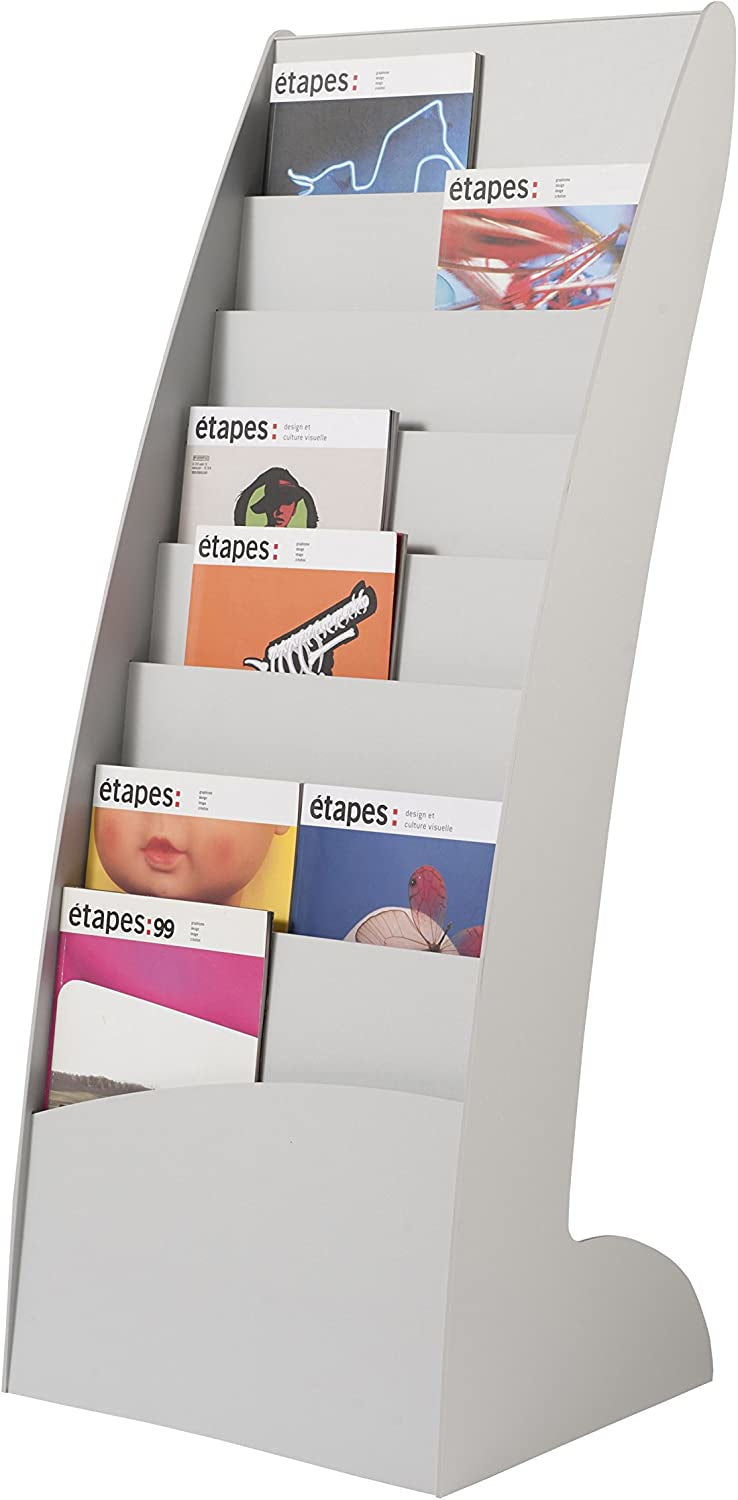 Paperflow Prospektständer Courbo – für A4/A3 quer, 8 Fächer, grau, Polystyrol, 443 × 350 × 1053 mm