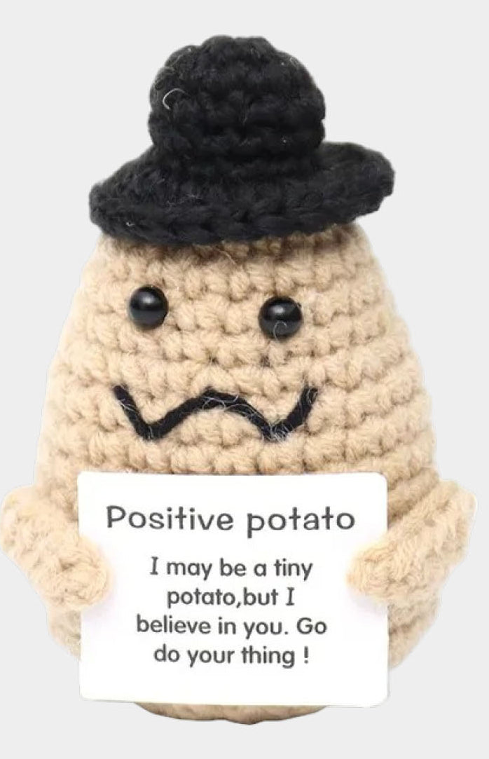 I am Creative Plüschtier Positive Potato mit Hut – 9,0 cm – beige/schwarz