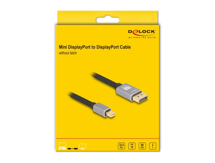 DeLOCK Mini-DisplayPort auf DisplayPort Kabel DP 1.4 8K 60 Hz – 2 m – Grau