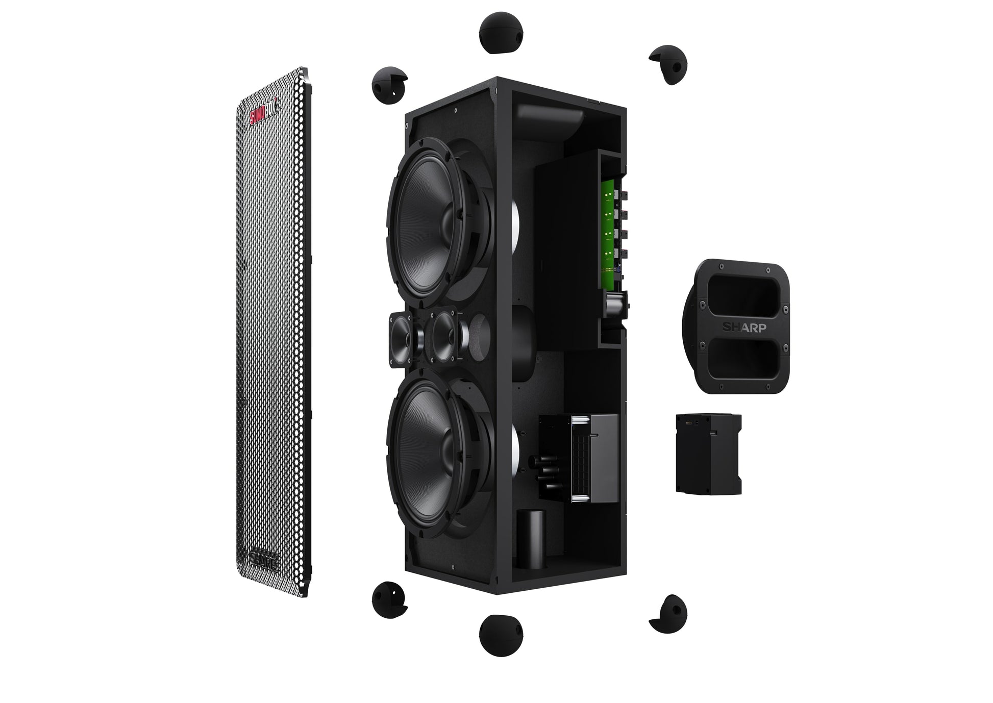 Sharp CP-LS100 – Party-Lautsprecher – 120 W, 10 h Akku, LED, Bluetooth 5.0, spritzwassergeschützt, Schwarz