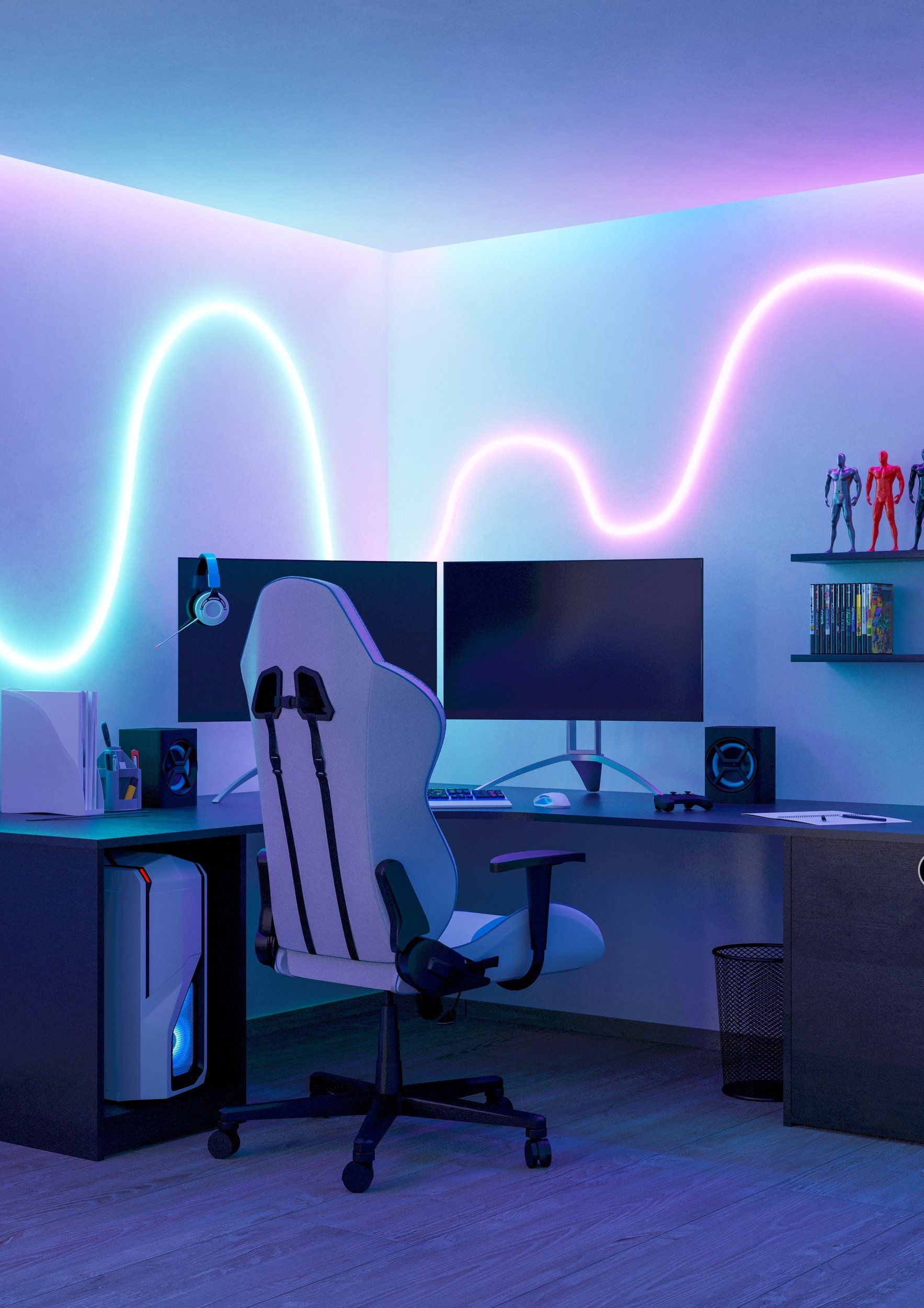 EGLO LED-Streifen Neon Stripe Z – 3 m, 2400 lm, 20 W, RGB, 3000–6500 K, dimmbar, für Alexa/Google, weiss
