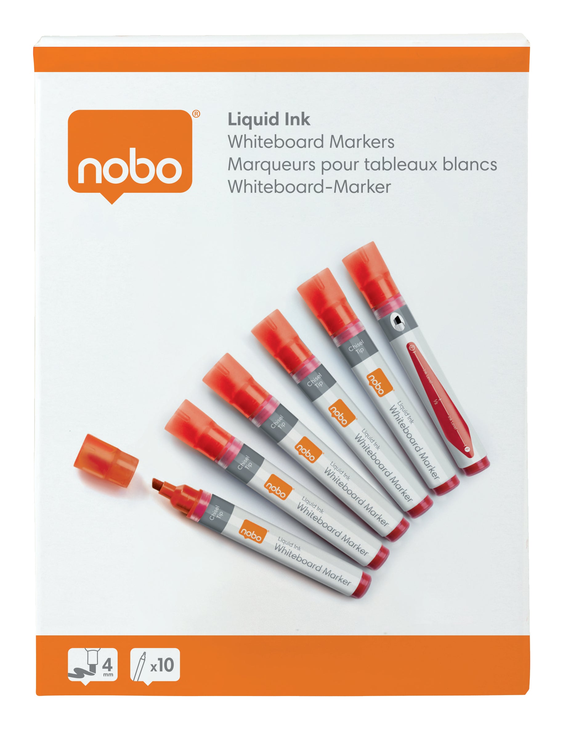 Nobo Nicht-permanenter Marker N-Marker Viscom – fein 4 mm – rot – 10er-Set – trocken abwischbar