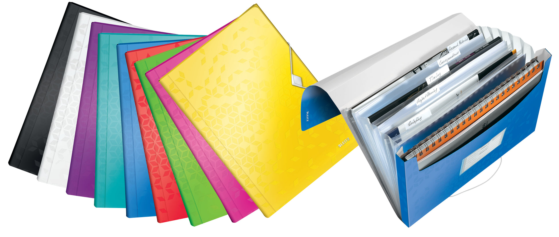 Leitz WOW A4 Fächermappe – 6 Fächer, Gummiband, Polypropylen (PP), Weiss, bis 250 Blatt