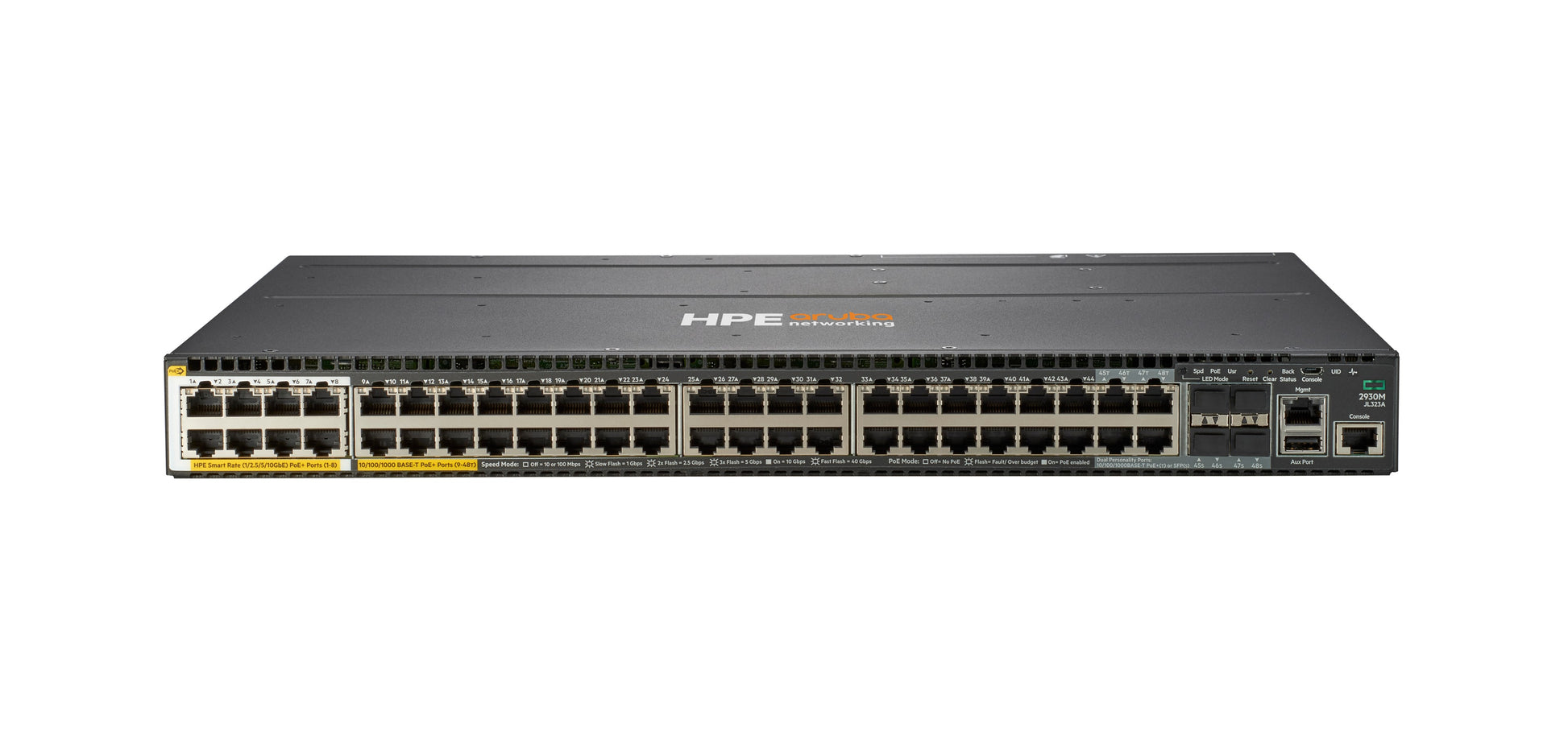 HPE Aruba 2930M – Managed Switch – 40×GbE, 4×SFP+, L3, PoE+ 1440 W, 1U