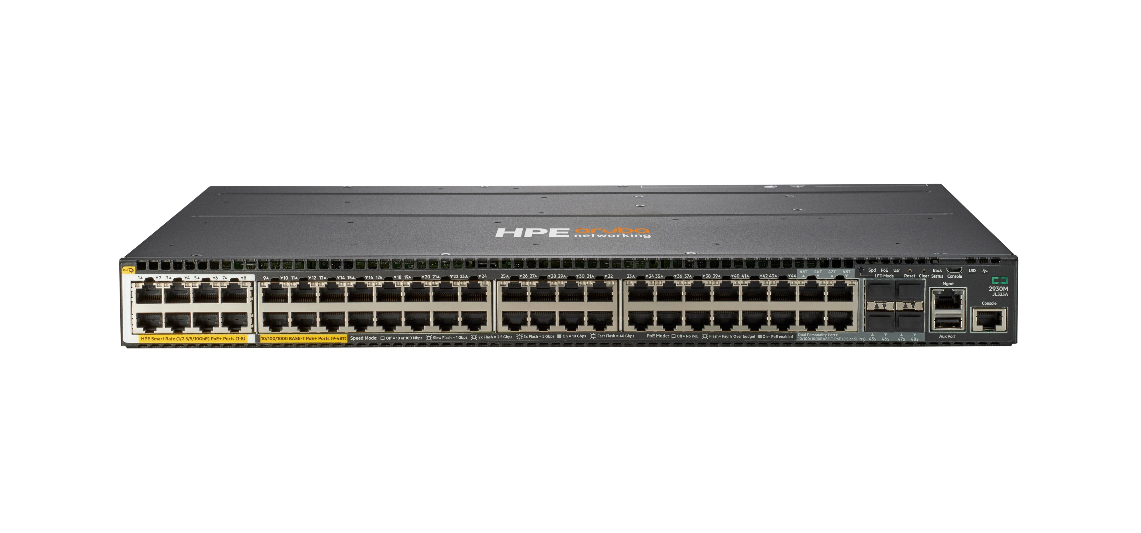 HPE Aruba 2930M – Managed Switch – 40×GbE, 4×SFP+, L3, PoE+ 1440 W, 1U