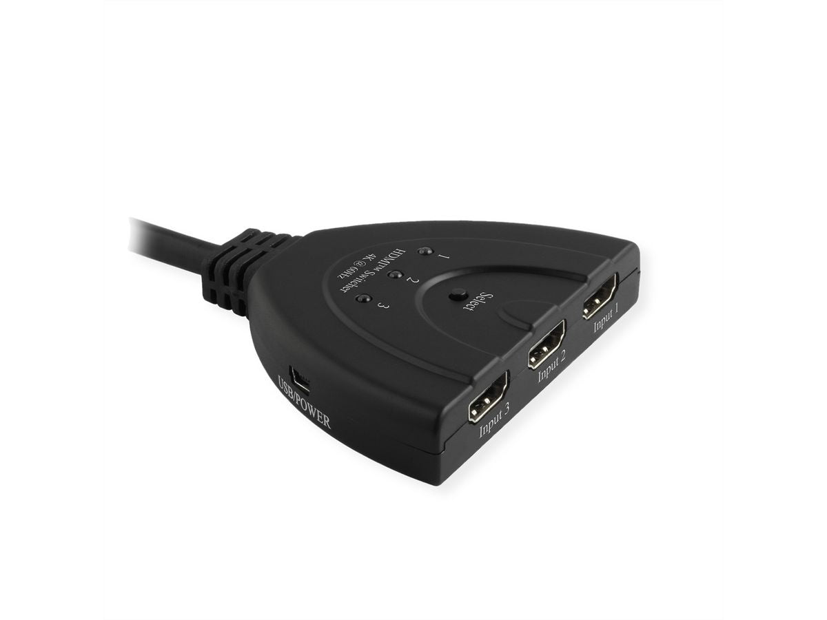 VALUE HDMI Switch, 3× HDMI In / 1× HDMI Out, 4K@60 Hz, Umschaltung per Taster, Schwarz