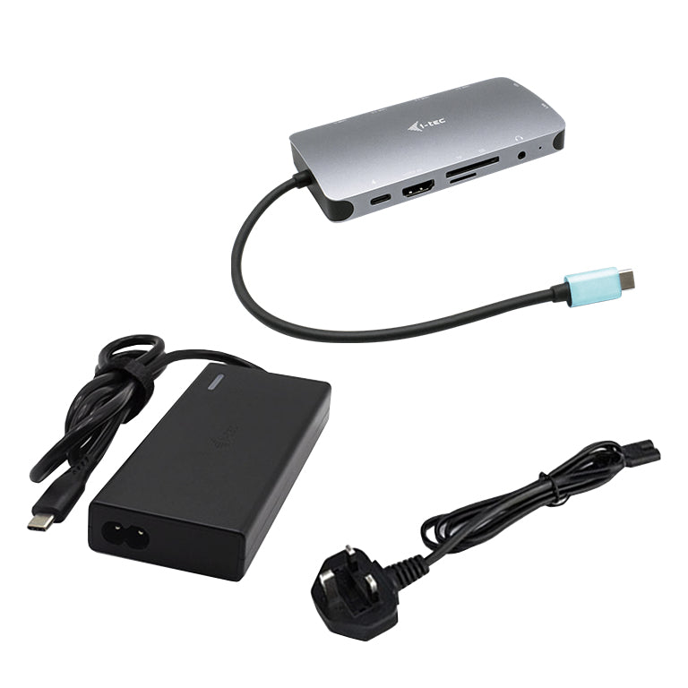 i-tec Multiport-Adapter – USB-C, 1× HDMI, 1× VGA, 3× USB-A, 2× USB-C, 100 W PD, GbE, für Windows/Mac/Linux