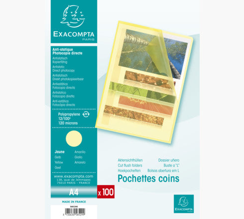 Exacompta Sichthülle A4, blendfrei genarbt, transparent gelb – 100 Stück