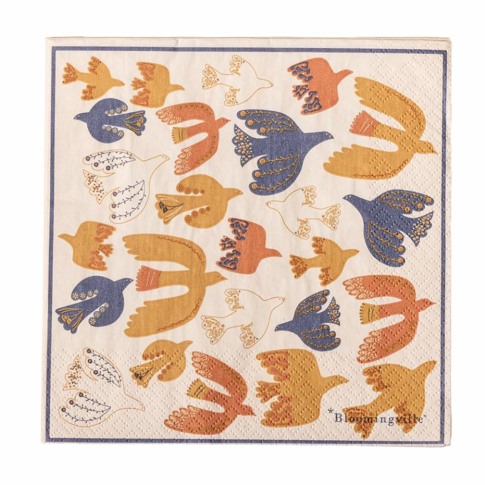 Bloomingville Servietten, Vogel, 33 × 33 cm, Mehrfarbig – FSC – 20 Stk.