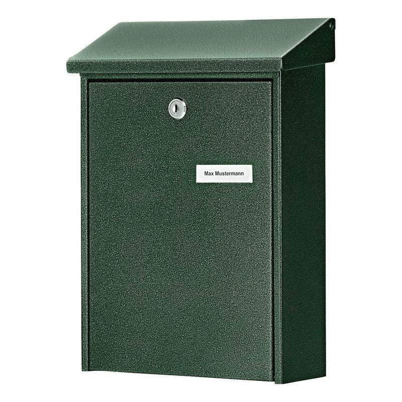 BURG-WÄCHTER Wandmontierter Briefkasten – Stahl, Grün, 22,5 × 7,5 × 30,5 cm