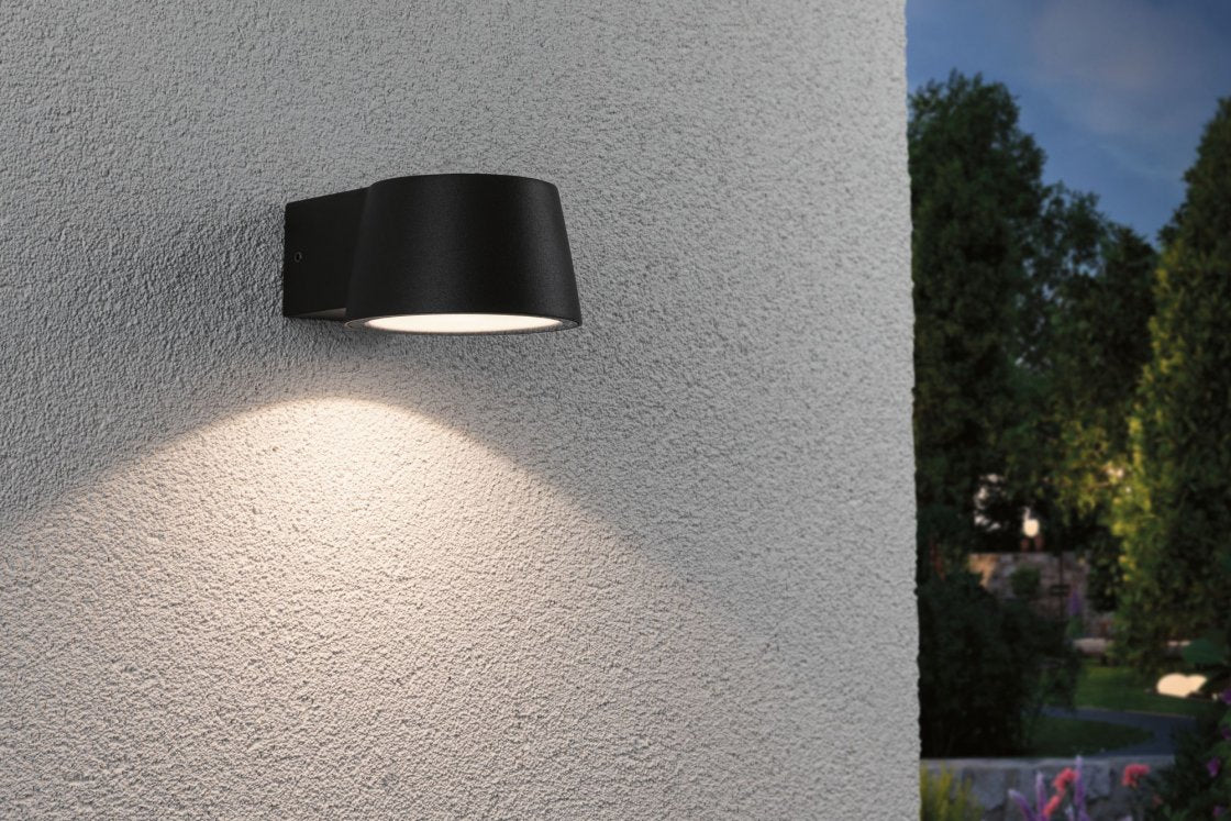 Paulmann Aussenwandleuchte – 9,6×5,6 cm, 500 lm, 5 W, Warmweiss, 3000 K, IP44, Netzbetrieb, Grau, Aluminium