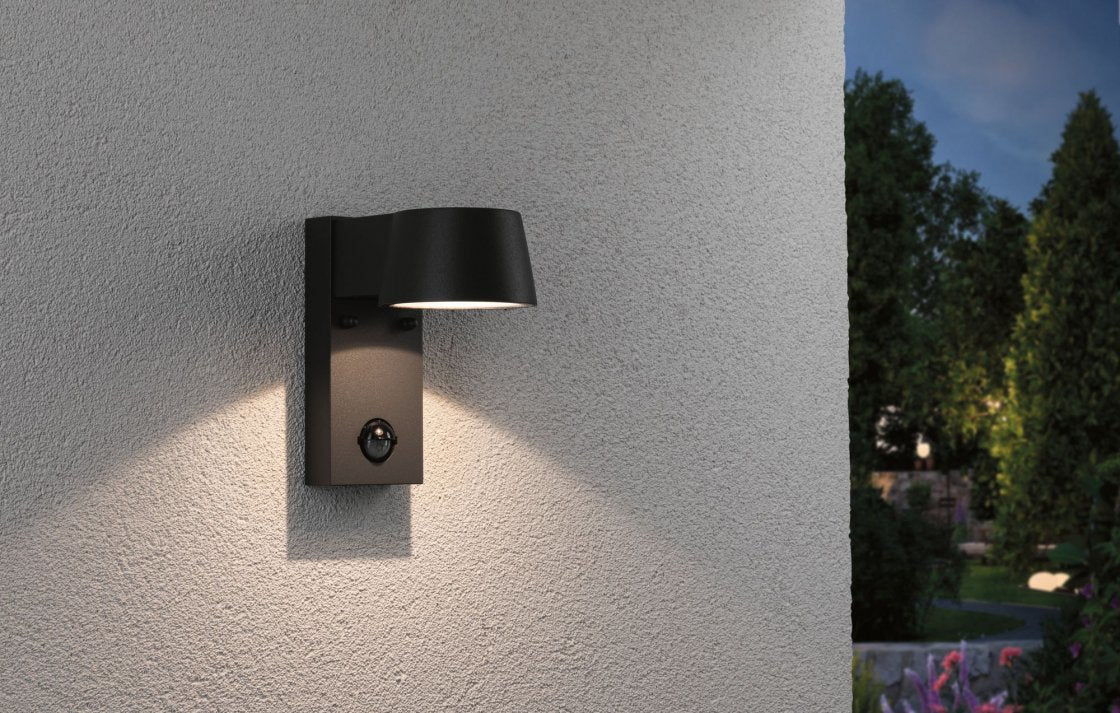 Paulmann Aussenwandleuchte – Warmweiss, 3000 K – IP44 – Netzbetrieb – mit Bewegungsmelder – Grau, Aluminium