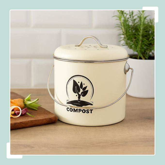 Relaxdays Komposteimer 10051221_550 – 3,5 l – Eisen, rund – creme