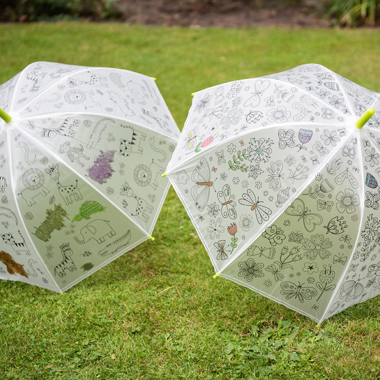 Esschert Design Kinderregenschirm – weiss/grün – Bastelset zum Ausmalen, mit Markern – EVA