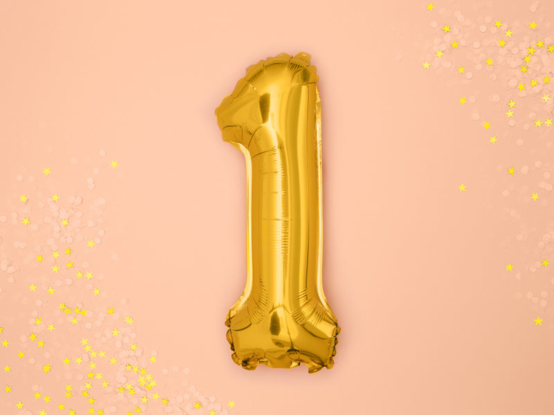 PartyDeco Folienballon Zahl 1 – Gold – 35 cm – Folie – 1 Stk