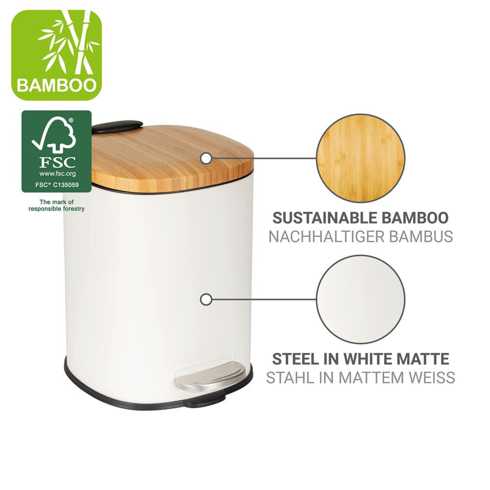 WENKO Treteimer Fianema – 3 l – Stahl, rund – weiss