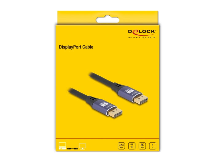 DeLOCK DisplayPort Kabel DP 1.4 8K 60 Hz – 1 m – Schwarz/Flieder