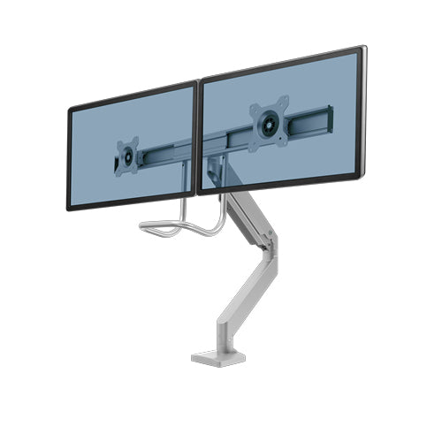 Fellowes Eppa Querbügel – Monitorarm, Dual, bis 32", 2 × 8 kg, höhenverstellbar, Gasfeder, silber