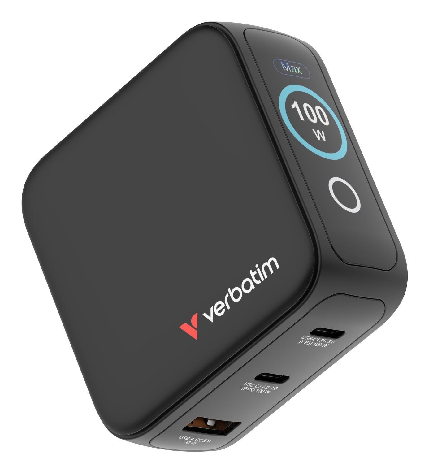 Verbatim 30239 USB-Ladegerät 100 W – USB-C×2, USB-A×1 – PD 3.0, QC 3.0, PPS, GaN – EU/UK/US-Stecker