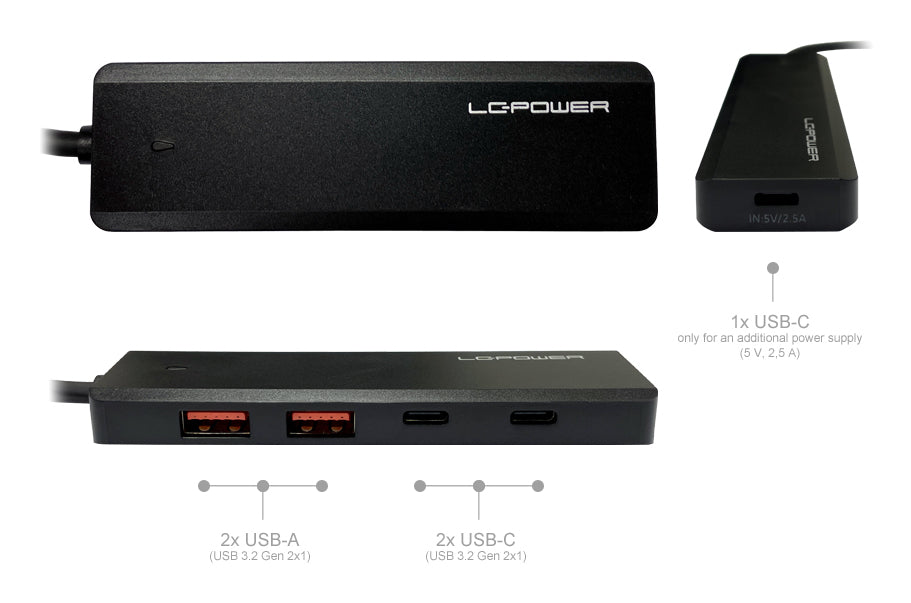 LC-Power LC-HUB-U3-4-C USB-Hub – USB-A, 4× USB-A, 1× USB-C, für universelle Geräte