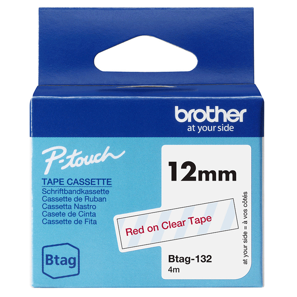 Brother Schriftband – 12 mm × 4 m, transparent, rot