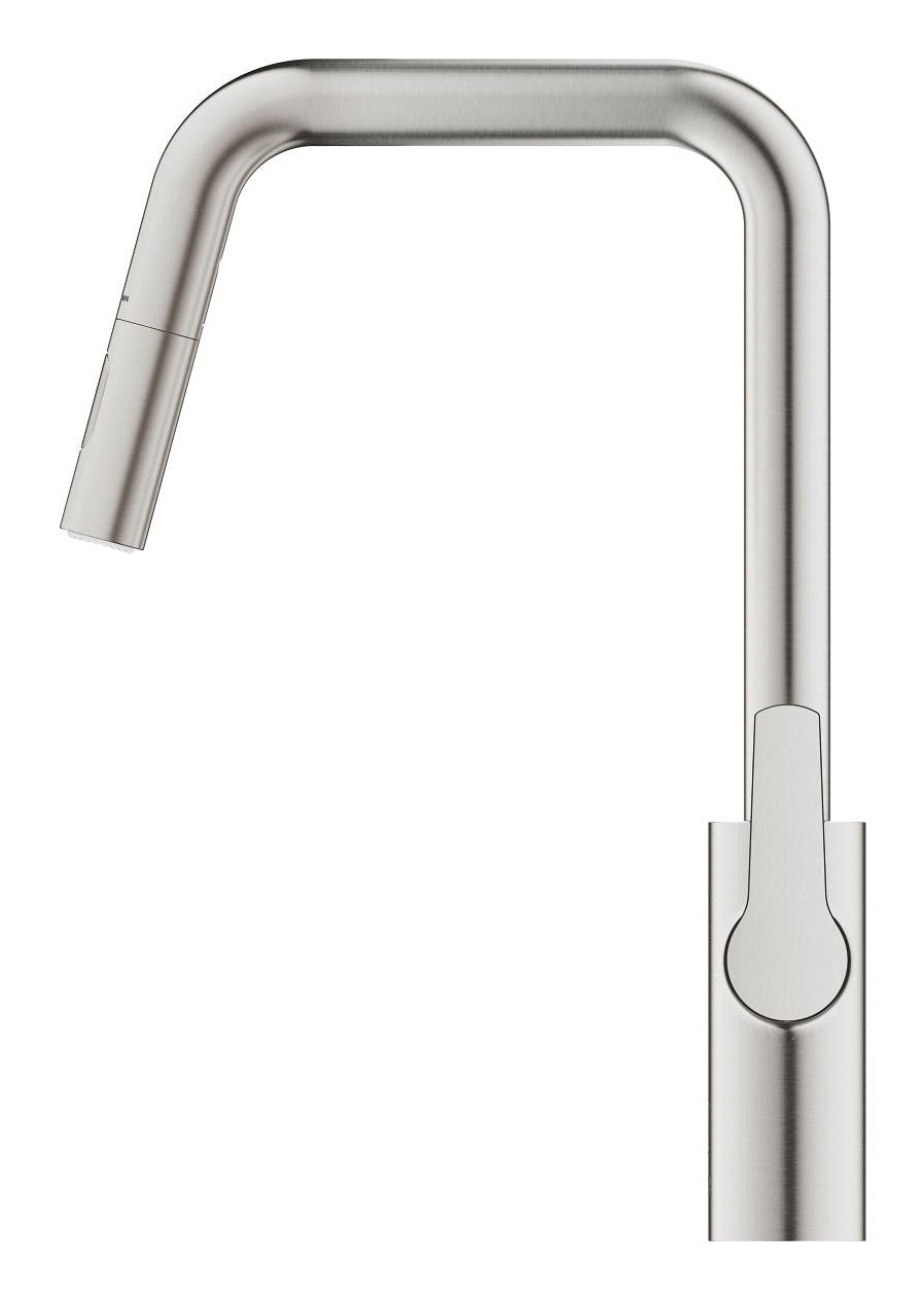 GROHE Start – Einhebelmischer, ausziehbare Brause, Messing, 38,1 × 22,1 cm, Stahl, 2 Strahlarten