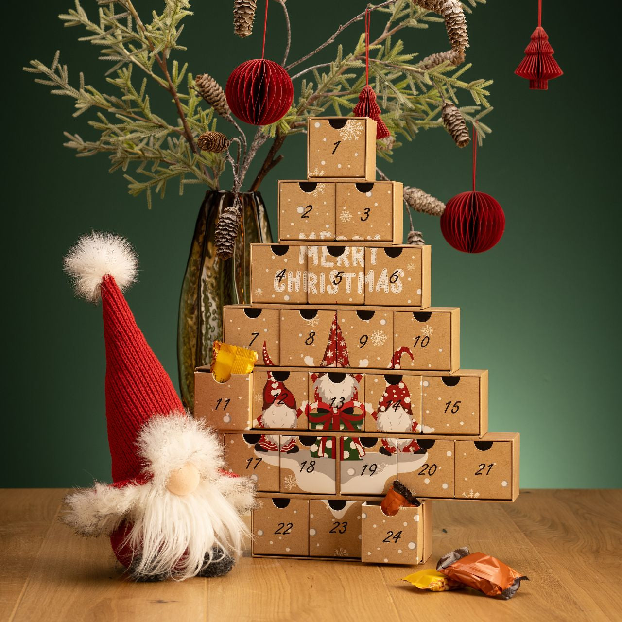 G. Wurm Adventskalender – Tannenbaum – 24 Türchen – 37,5 × 47,5 × 6 cm – Karton, Mehrfarbig