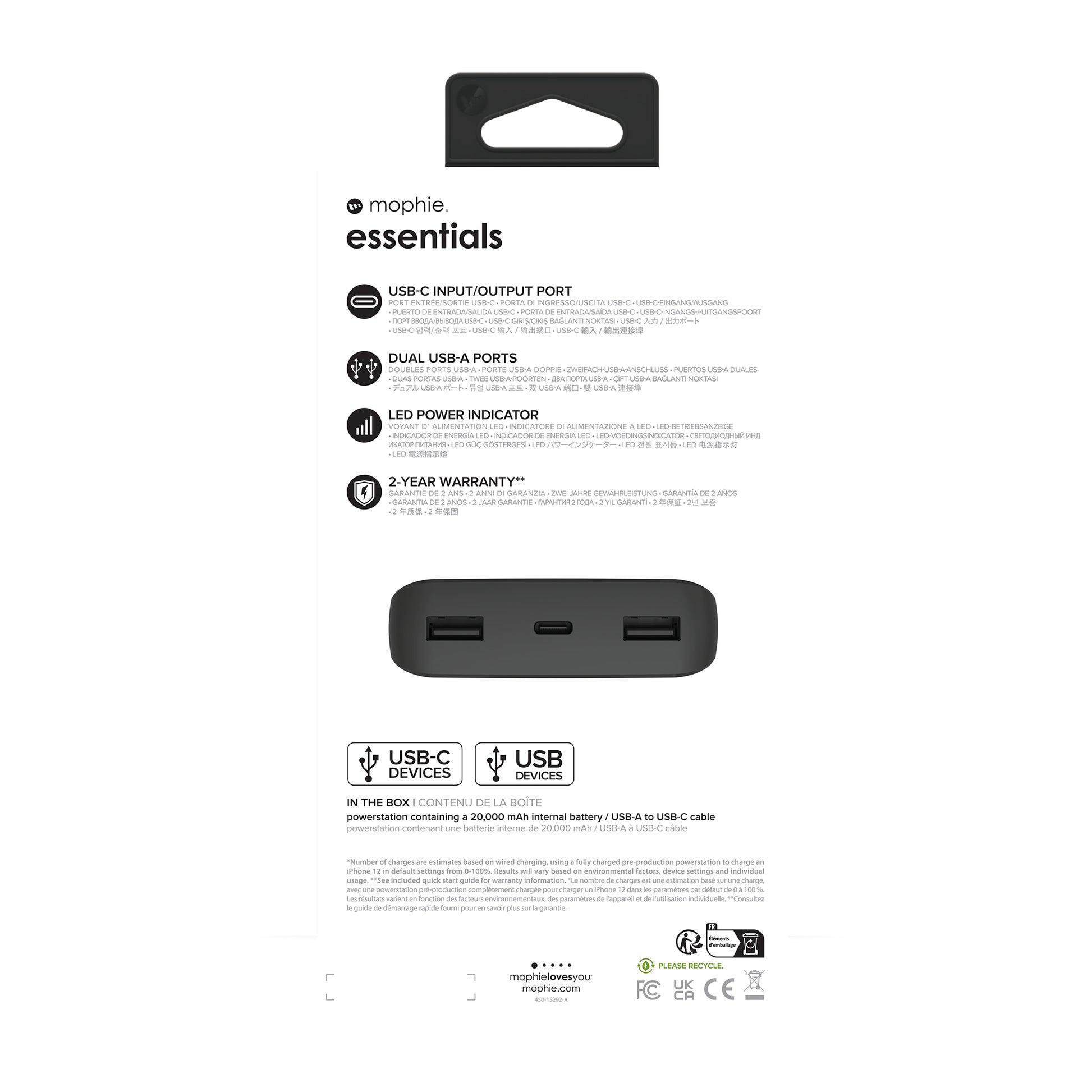 Mophie – Powerbank 20000 mAh, Schwarz