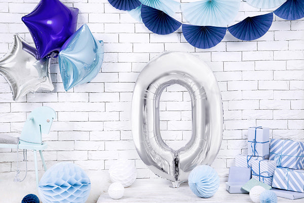 PartyDeco Folienballon Zahl 0 – Silber – 86 cm – 1 Stk