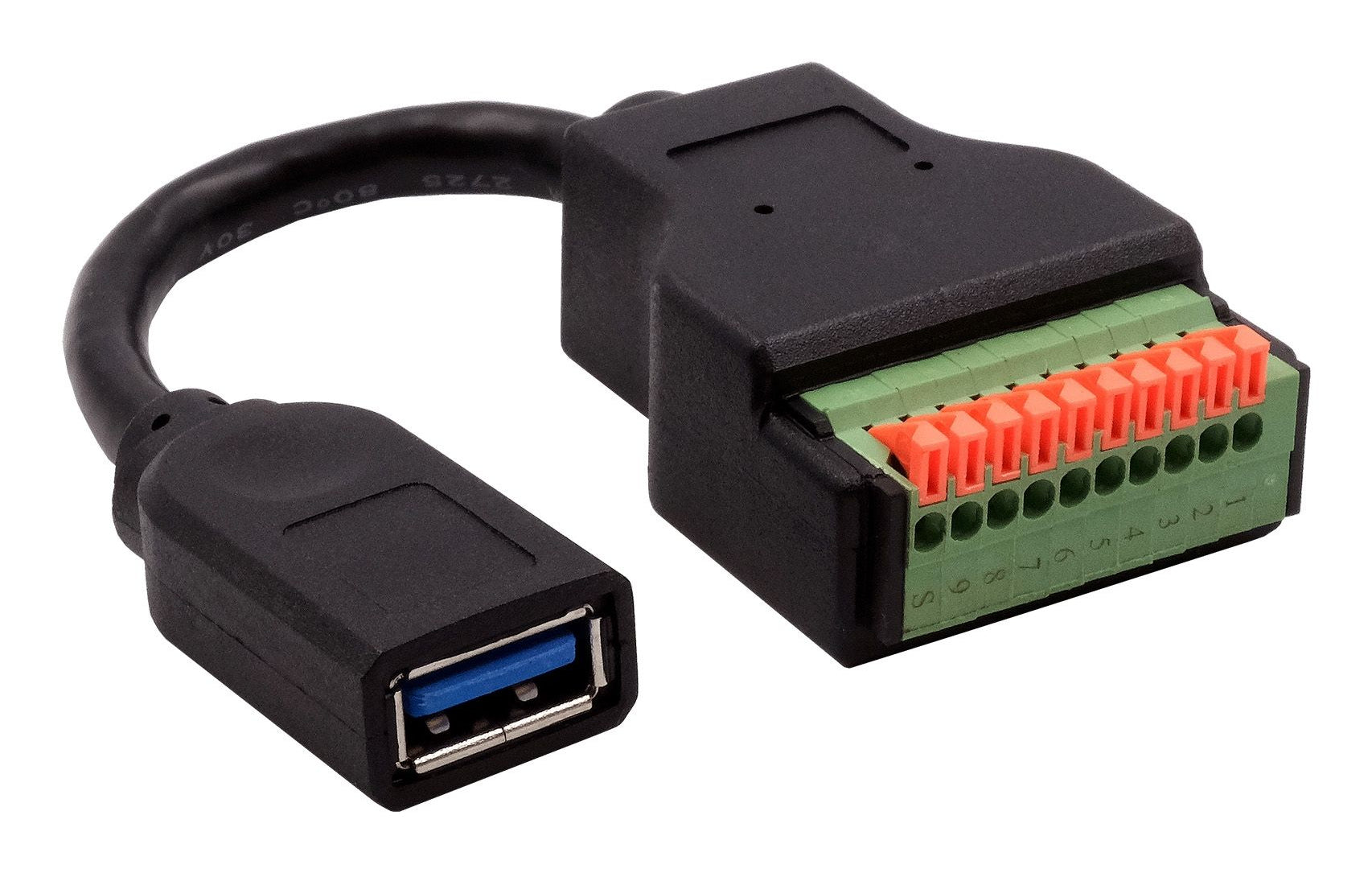 EXSYS EX-49126 Adapter USB-A zu 10-poligem Terminalblock – USB 3.2 Gen 1 (5 Gbit/s), 0,15 m – Schwarz