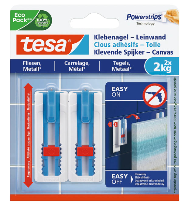 TESA Klebenagel – Kunststoff, Weiss, 12 × 14 × 1,3 cm – 2er-Pack