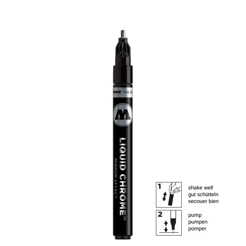 Molotow Liquid Marker 703102 Permanentmarker – Rundspitze 2 mm – Chrom – für glatte, nicht-saugende Flächen
