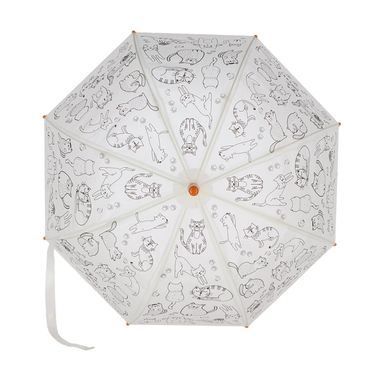 Esschert Design Kinderregenschirm Katzen – Ø 70,5 cm – weiss – zum Ausmalen, mit Markern