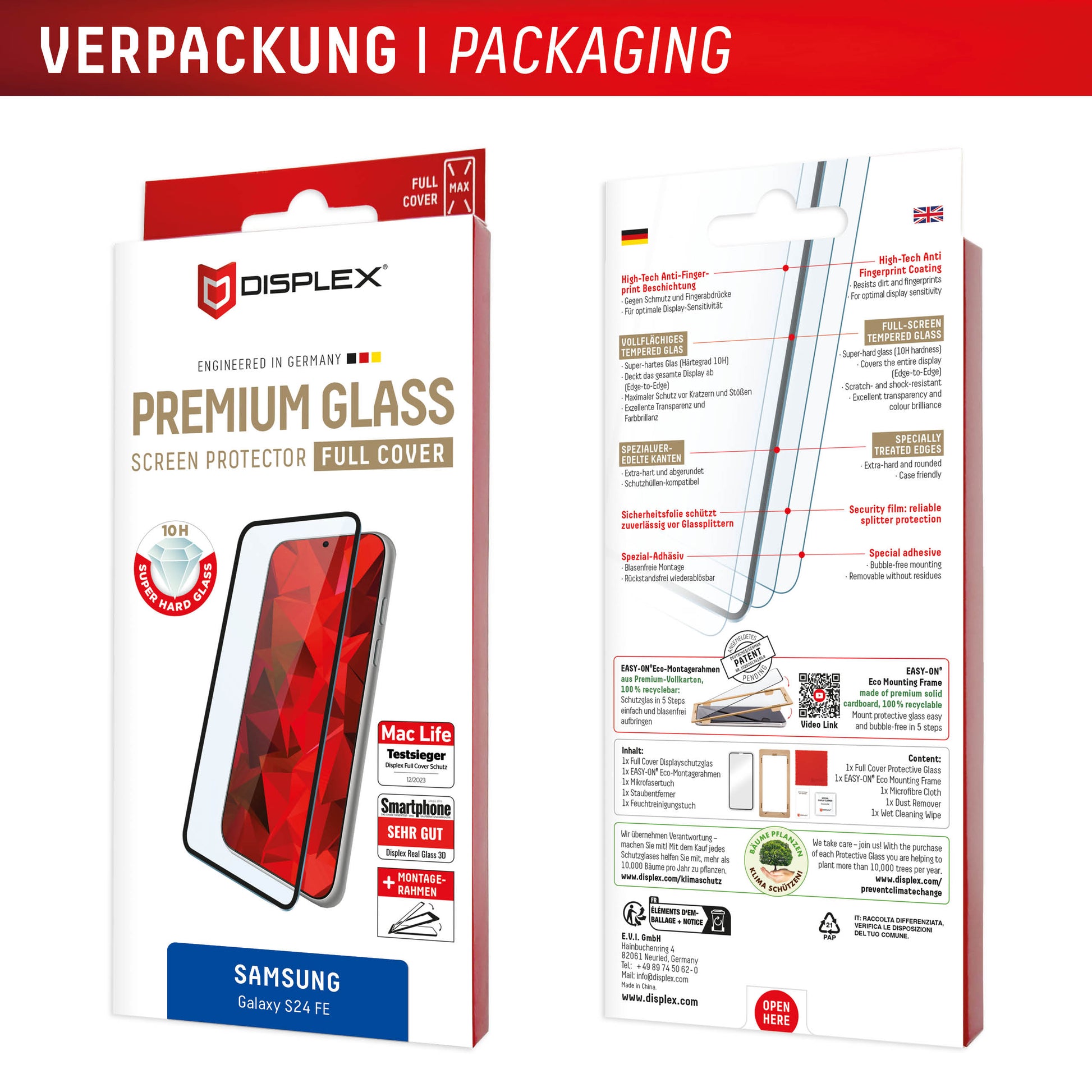 Displex Displayschutz (Panzerglas), Full Cover – für Galaxy S24 FE – mit Applikator
