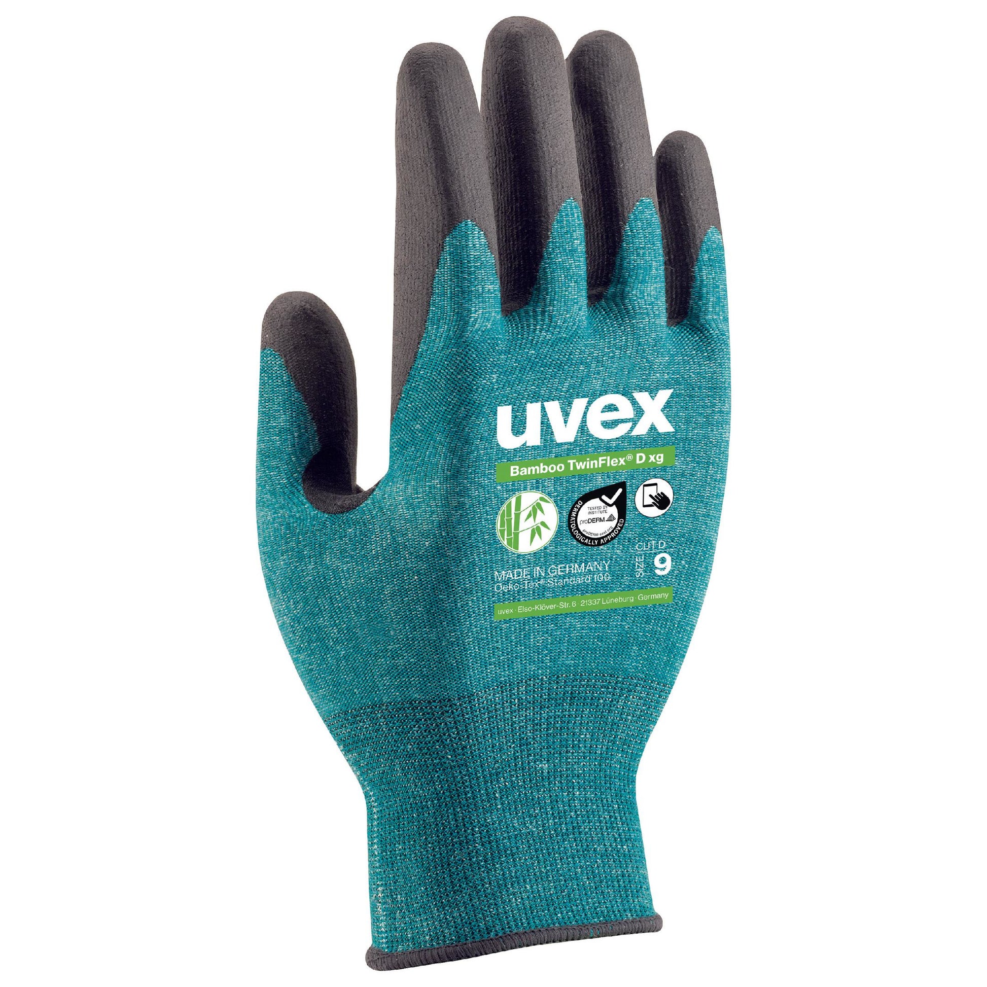 Uvex Schnittschutzhandschuhe Bamboo TwinFlex Dxg – Grösse 6 – EN 388:2016 4X41D, Schwarz/Grün