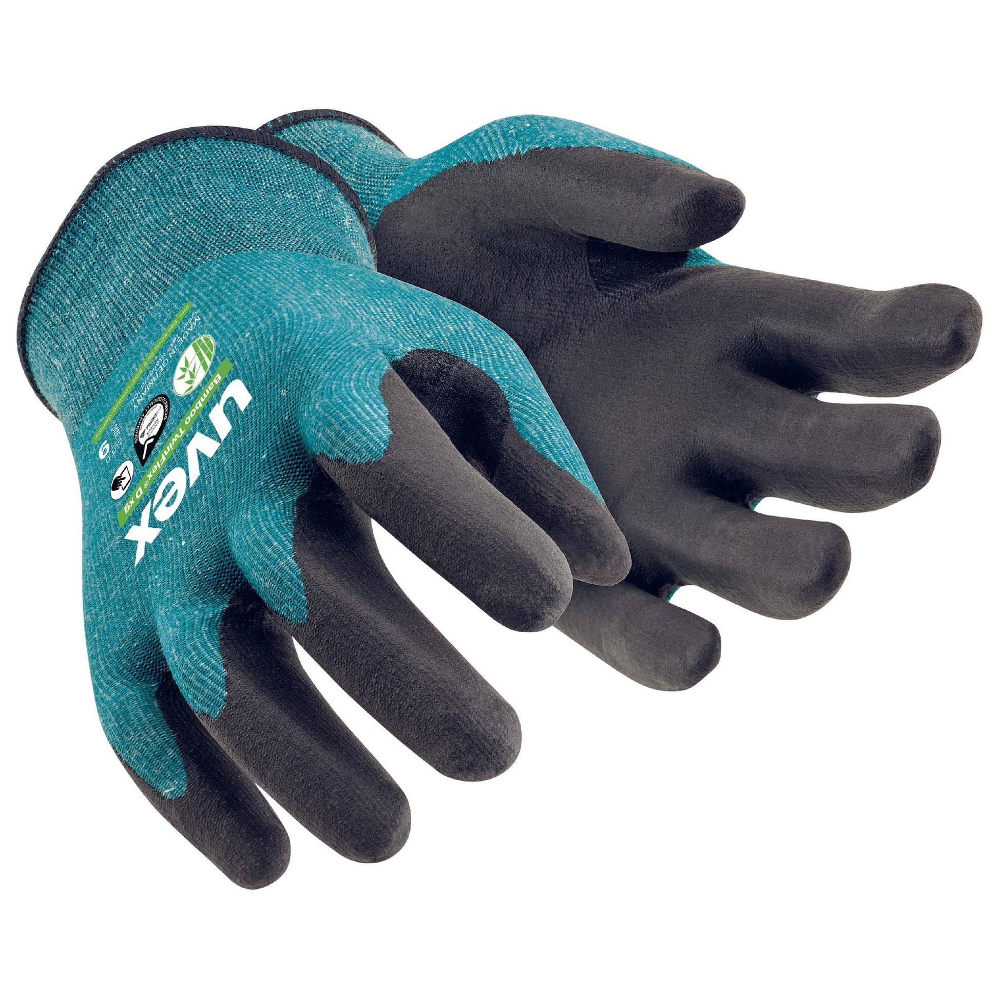 Uvex Schnittschutzhandschuhe Bamboo TwinFlex D xg – Grösse 9, 1 Stück – EN 388:2016 (4X41D) – Schwarz/Grün
